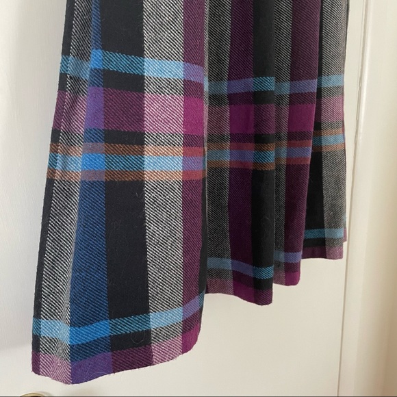 Vintage Clyde Wool-blend Plaid Pleated Midi Skirt - Picture 7 of 13